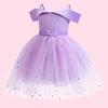 Toddler Girls Cold Shoulder Galaxy Mesh Party Dress Casual Dresses Kids Princess Pageant Gown Christmas Party Paillette Wedding Dress