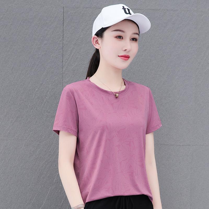 

Женский летний топ из ледяного шелка с коротким рукавом из нейлона - Большой размер и эластичный XL (105-115 jin)