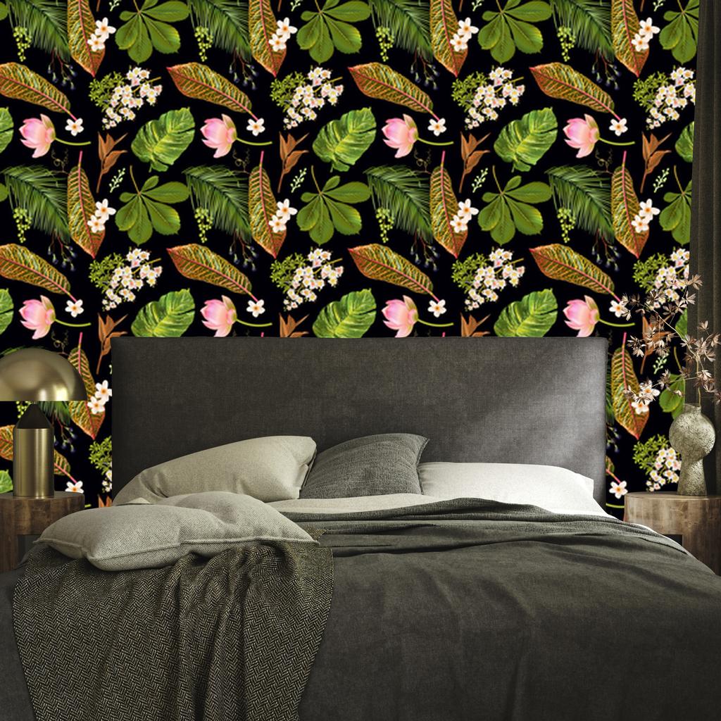 Tropical Flowers and Leaves Wallpaper for Living Room and Bedroom 50x1000