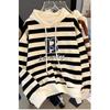 New Autumn Winter Hooded Plush Sweatshirt for Women Fashion Printed Long-sleeved Jacket Loose Striped Top Ins Trendy