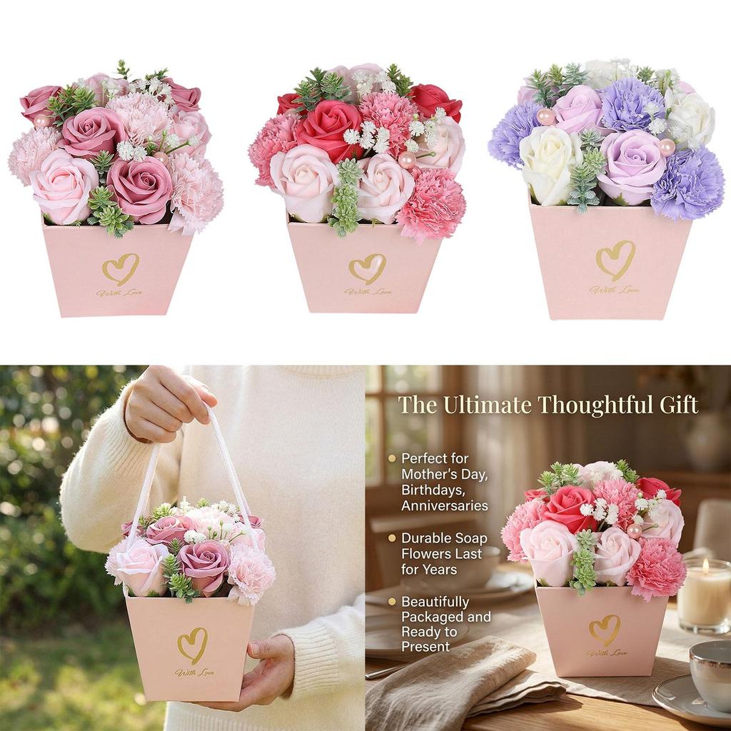 Soap Flowers Artificial Flower Bouquet Floral Soap Scented for Birthday Mother's Day Office