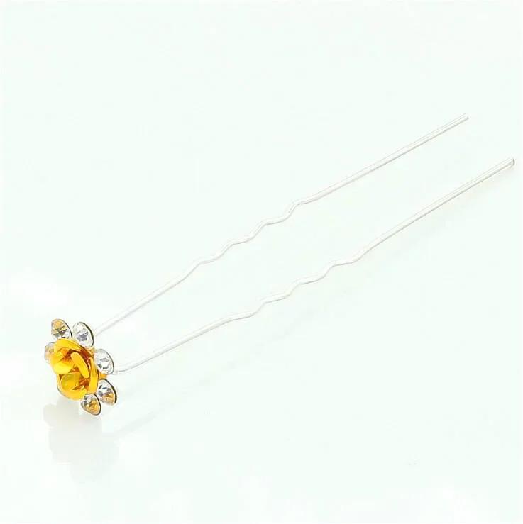 Alloy Diamond Studded Rose Hair Fork U-shaped Hairpin Brides Braided Hair Princess Diamond Studded Rose Headpiece Ladies Jewelry
