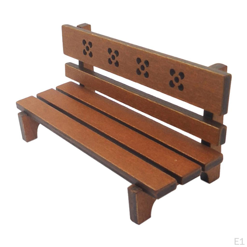 1:12 Dollhouse Miniature Garden Furniture Wooden Seat DIY Brown