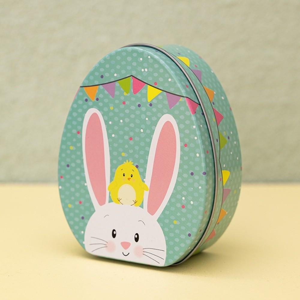 Metal Egg Shaped Tinplate Box Exquisite Rabbit Iron Case Easter Egg Candy Box  Tea Leaf