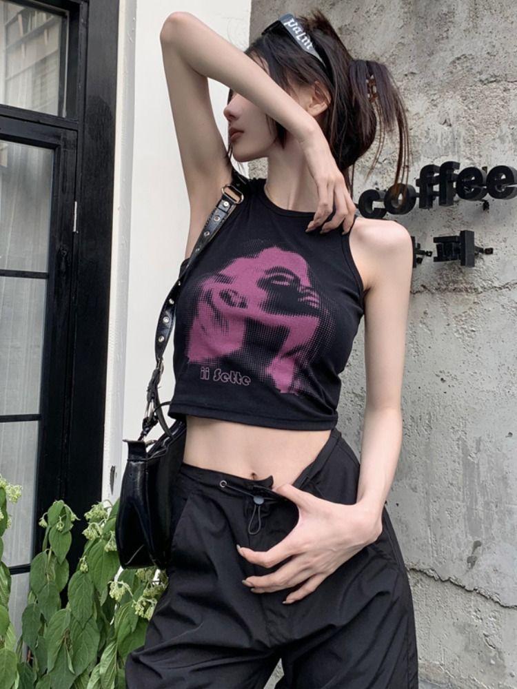 Schwarzes Sexy Damen Weste Mädchen Y2K Tops Workout Tanktops Für Dame Mode T-Shirts Ärmellos