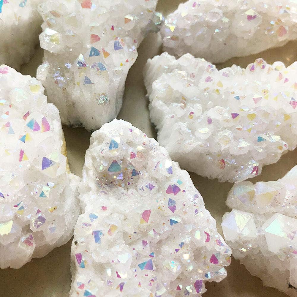 Wixine 1Pcs White Angel Aura Quartz Point Electroplated Crystal Cluster Healing Stone