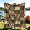 1pc Outdoor Blanket, Camping Mat, Retro Flannel Outdoor Blanket, Coffee-Colored Plaid Polka Dot Patchwork Picnic Mat, Portable Cold-Weather Camping Co
