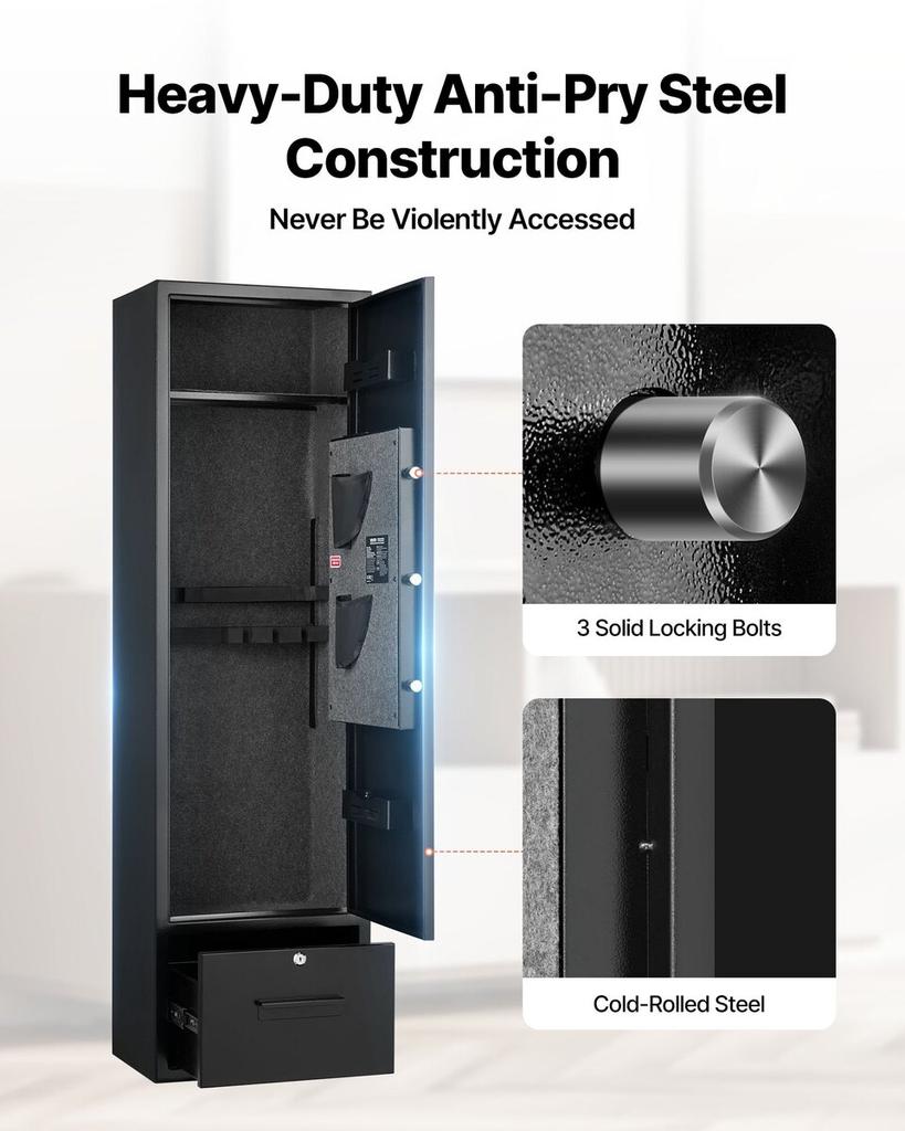 4 Gun Safe, Long Gun Cabinet for Rifles and Pistols, Quick Access Fireproof Rifle Safe with 2 Ammo Slots, 2 Pistol Pockets & 2 Adjustable Racks, Large