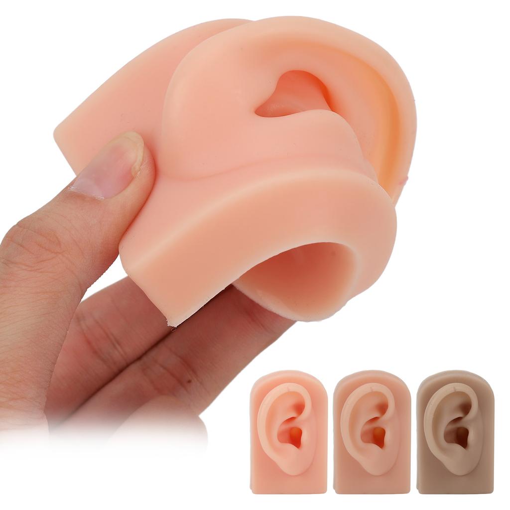 Silicone Ear Model Soft Flexible Right Ear Reusable Human Ear Model for Ear Piercing Training And Ea