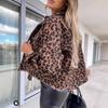 Leopard Print Long Sleeve Denim Short Jacket 2024