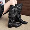 Spice girls big tube circumference boots women's new French high-end pointed thick heel knight stack boots