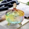 Glass Candy Dish with Non-Airtight Lid,Rainbow Candy Jar,Colorful Embossed Vintage Candy Bowl with Lid for Office Desk Coffee Table,Buffet Storage