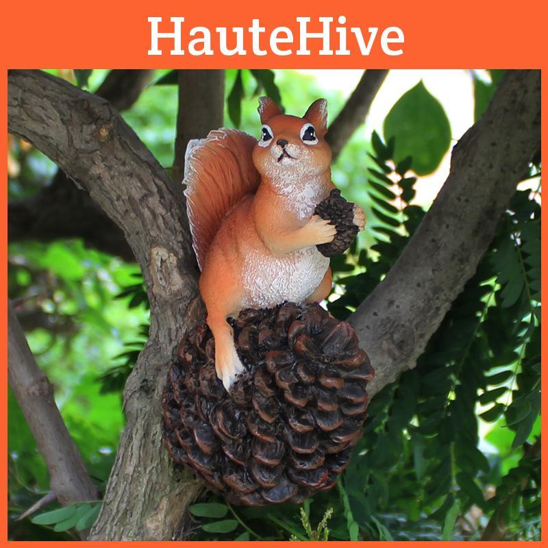 Squirrel Garden With Pinecone Ornament Handmade Resin For Party Decor Holiday