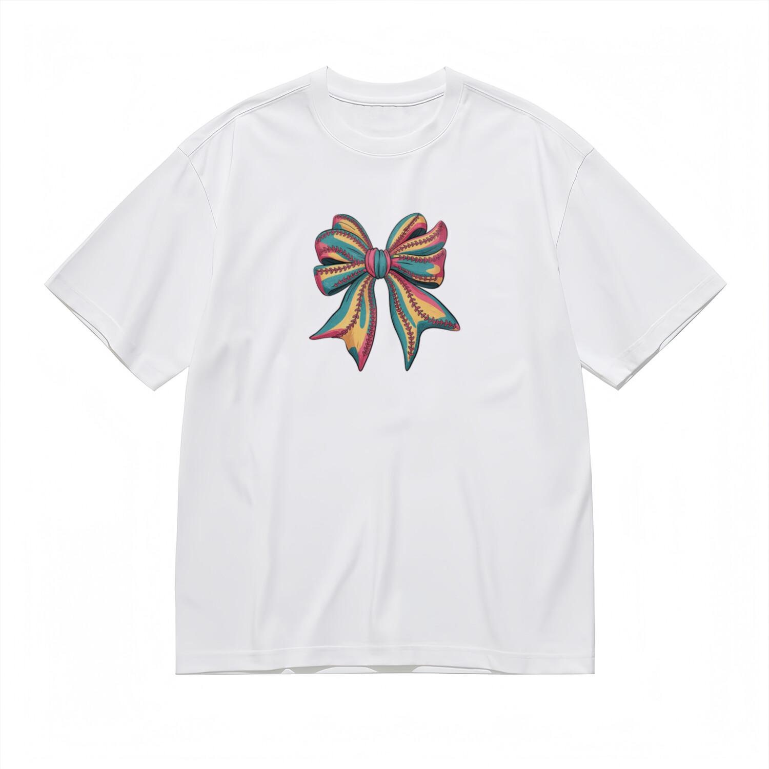 Women s Trend Soft Comfortable Classic T-Shirt Mens Womens Tees Top Colorful Bow Design Tee 3XL