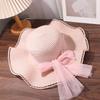 Spring Summer Lace Pearls Straw Hat French Style Women's Sun Hat Bow Ribbon Straw Hat  Girls
