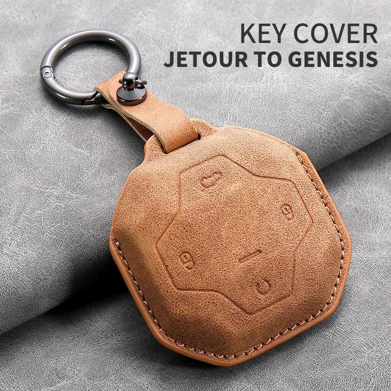 Étui de Protection en Cuir pour Clé de Voiture à 4 Boutons pour Chery Jetour Traveller 2024 2023 Coque de Clé Auto Porte-Clés