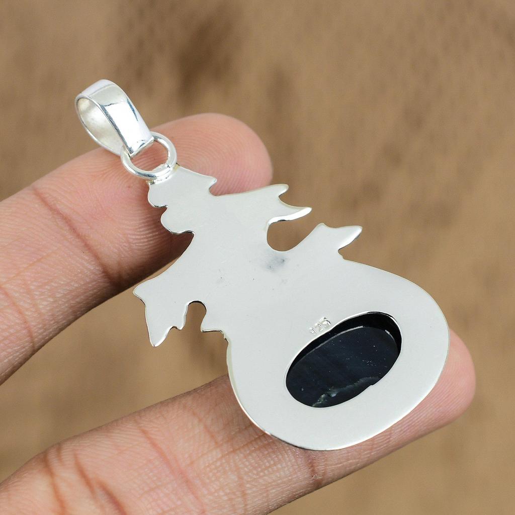 Natural Blue Tiger Eye Gemstone Jewelry 925 Sterling Silver Pendant For Women