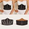 Diamond Decoration Round Retro Womens Faux Leather Belt With Waistband Wide