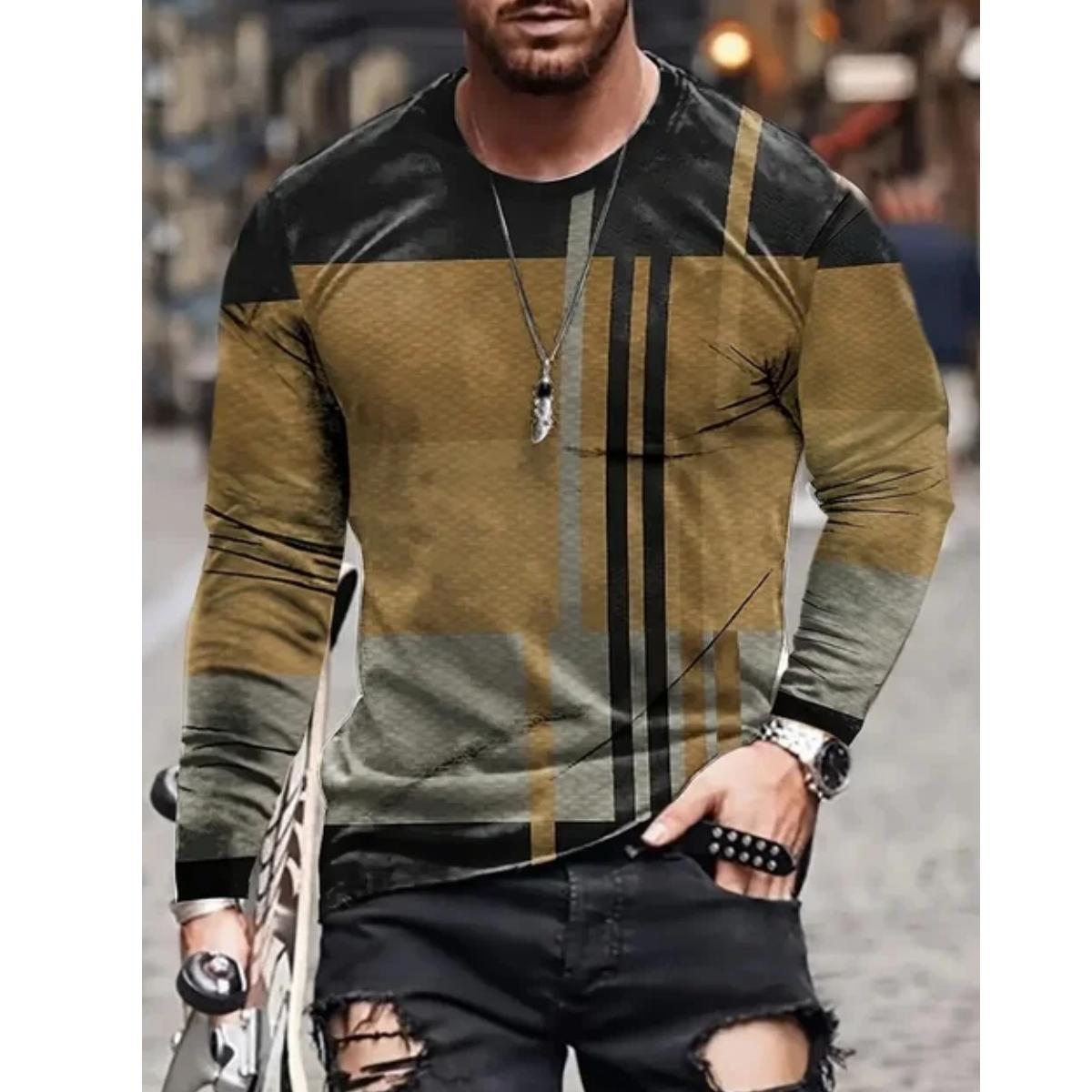 

Мужская футболка с длинным рукавом в стиле ретро с 3D принтом, цветным принтом, новинка, винтажная футболка, стильные футболки на осень, мужская одежда M