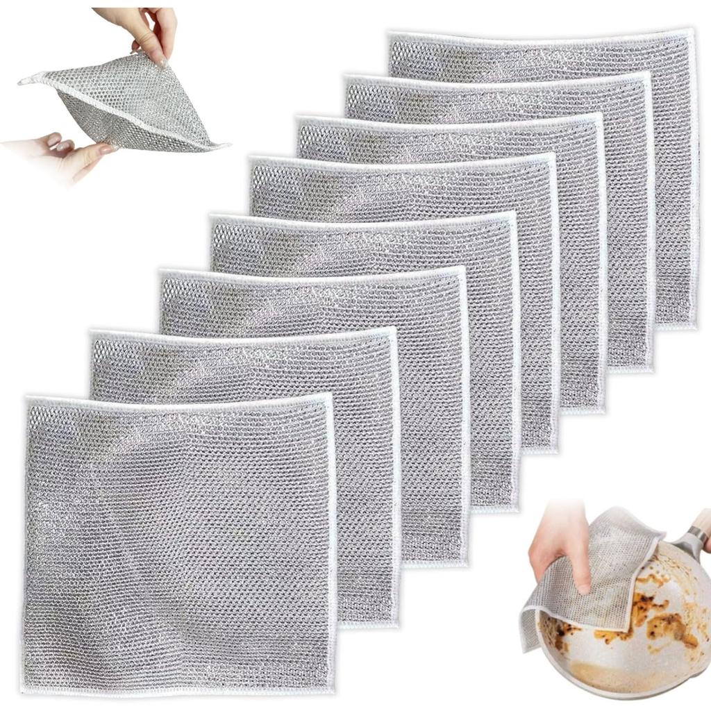 Double Layer Wire Dishwashing Rags Wire Dishwashing Rags for Wet and Dry, Non-Scratch Wire Dishcloth, Wire Cleaning Cloths