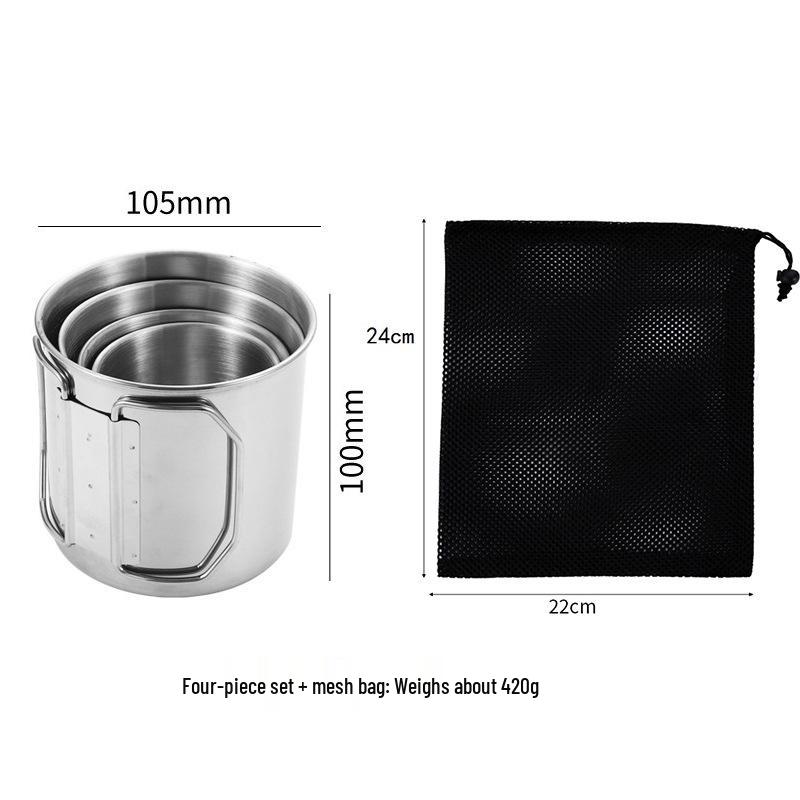 304 Stainless Steel Folding Cup with Drawstring Bag - Portable Outdoor Coffee/Mug for Camping & Picnics
