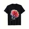 Women'S Dahlia T-Shirt Black Short Sleeve Round Neck Tee Dahlia Flower Design, Lightweight Casual Graphic Top, Machine Washable, Easter Gift Idea