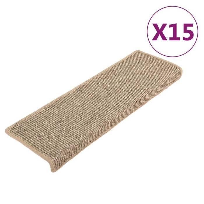 VidaXL Tapis d'escalier 15 pièces 65 x 21 x 4 cm Beige foncé Bord rectangulaire 326908