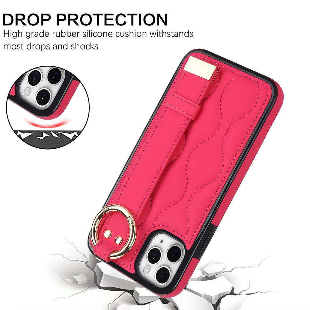 For iPhone 11 Pro Max Case Wave Pattern Wristband Kickstand PU+TPU Phone Cover