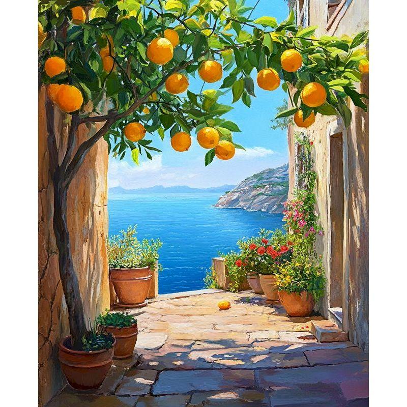 GATYZTORY Pittura Fai da Te con Numeri Con Cornice Paesaggio di Villaggio Pittura Acrilica su Tela Quadro con Numeri per Adulti Kit per Principianti