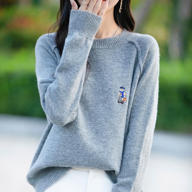 

Всесезонный женский свитер из 50% шерсти и 50% шелка | Легкий теплый свитер из смеси | Роскошный трикотаж из кашемира и шелка L темно-серого