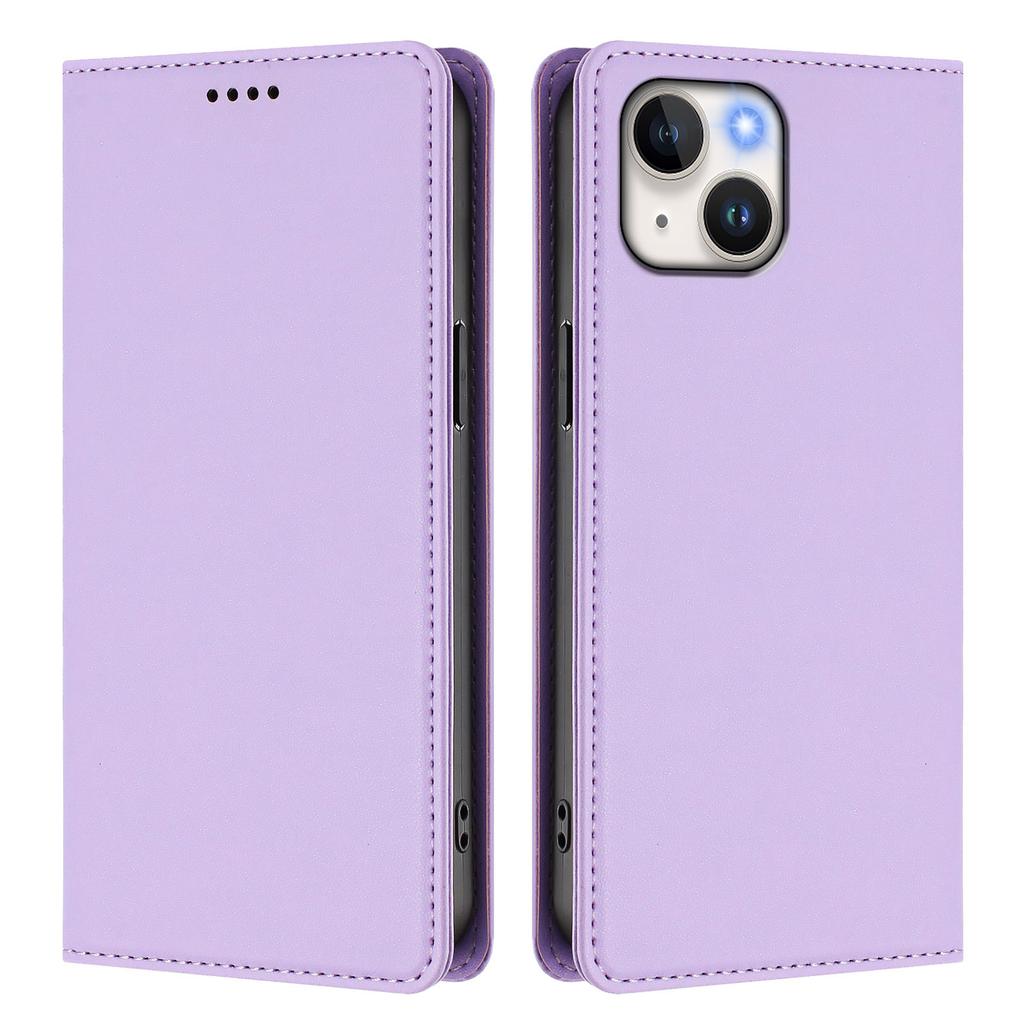 For iPhone 15 Leather Wallet Case Magnetic Closure RFID Blocking Phone Cover