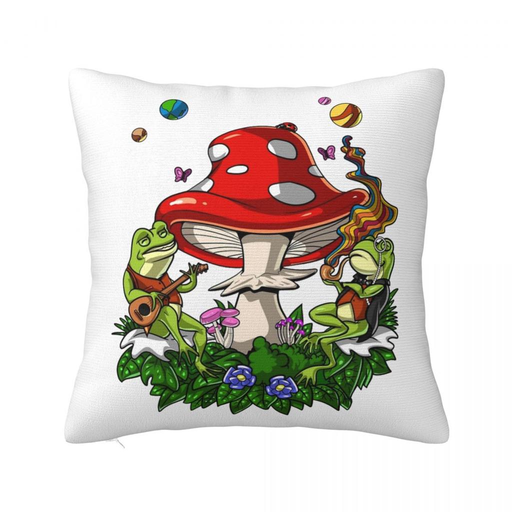 Psychedelic Mushroom Frogs Pillowcase Polyester Cushion Cover Gift Throw Pillow Case Cover Chair Zippered 45X45cm
