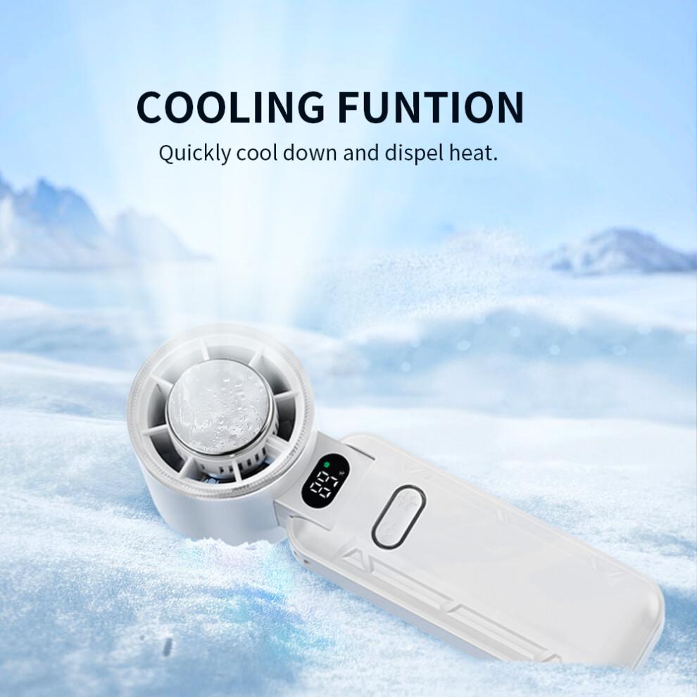 (Blue) RD21 USB Handheld Fan Rechargeable Turbo Folding Mini Fan Portable Desktop Cooling Fan
