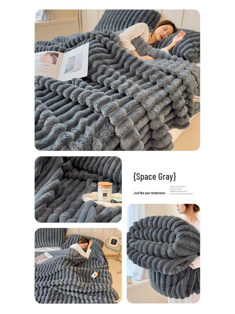 Jednokolorowy pluszowy koc z futra królika - Pogrubiony koc do drzemki w biurze, Nowy styl, Transgraniczny koc prezentowy