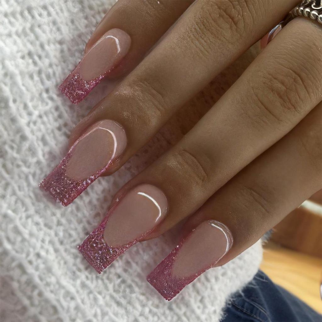 French Edge Glitter Nail Art Tips - Handmade, Extended Wear-on Nails