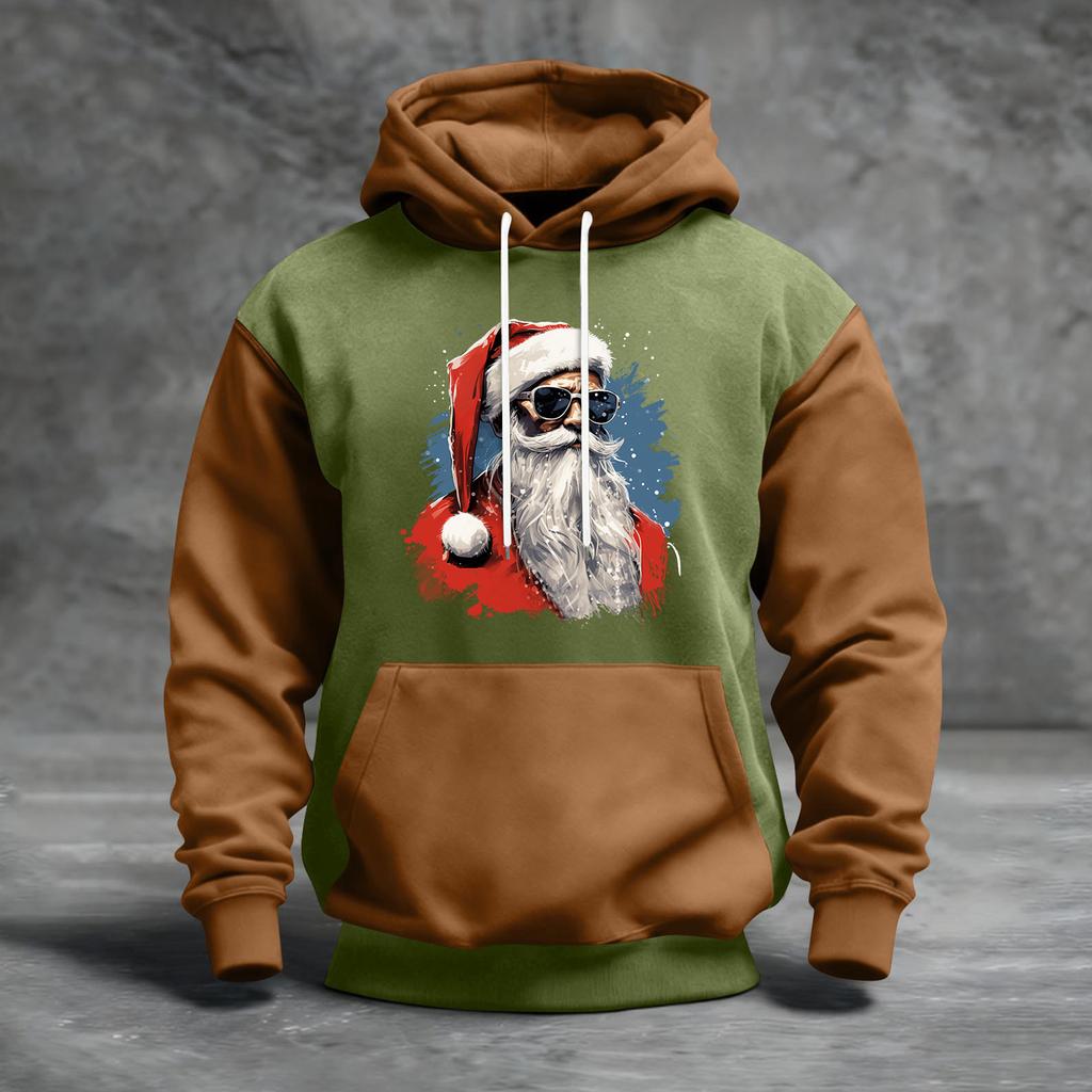 Men's Christmas Print Color Block Hooded Casual Sports Comfort Sweatshirt
