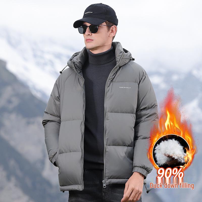 Winterjacke mit Kapuze für Herren: Dicker, warmer Freizeitmantel mit 90 % weißer Entendaune