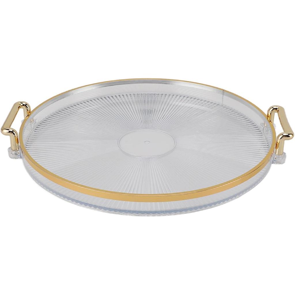 Decor Round Serving Tray, Gold Handle Round Serving Tray Display Gold Multifunctional for Desserts (Transparent)