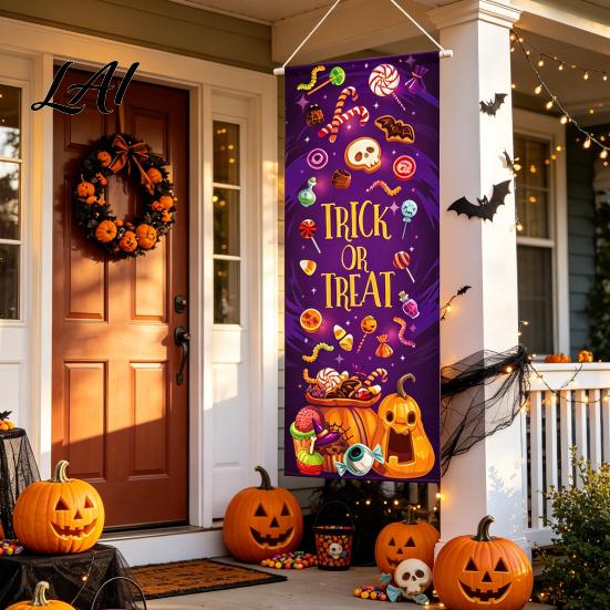 Witch Theme Wall Decor Halloween Flag Banner Backdrop Spooky Pumpkin Ghost Hanging Decorative Photo Booth Backgrounds Background Decoration