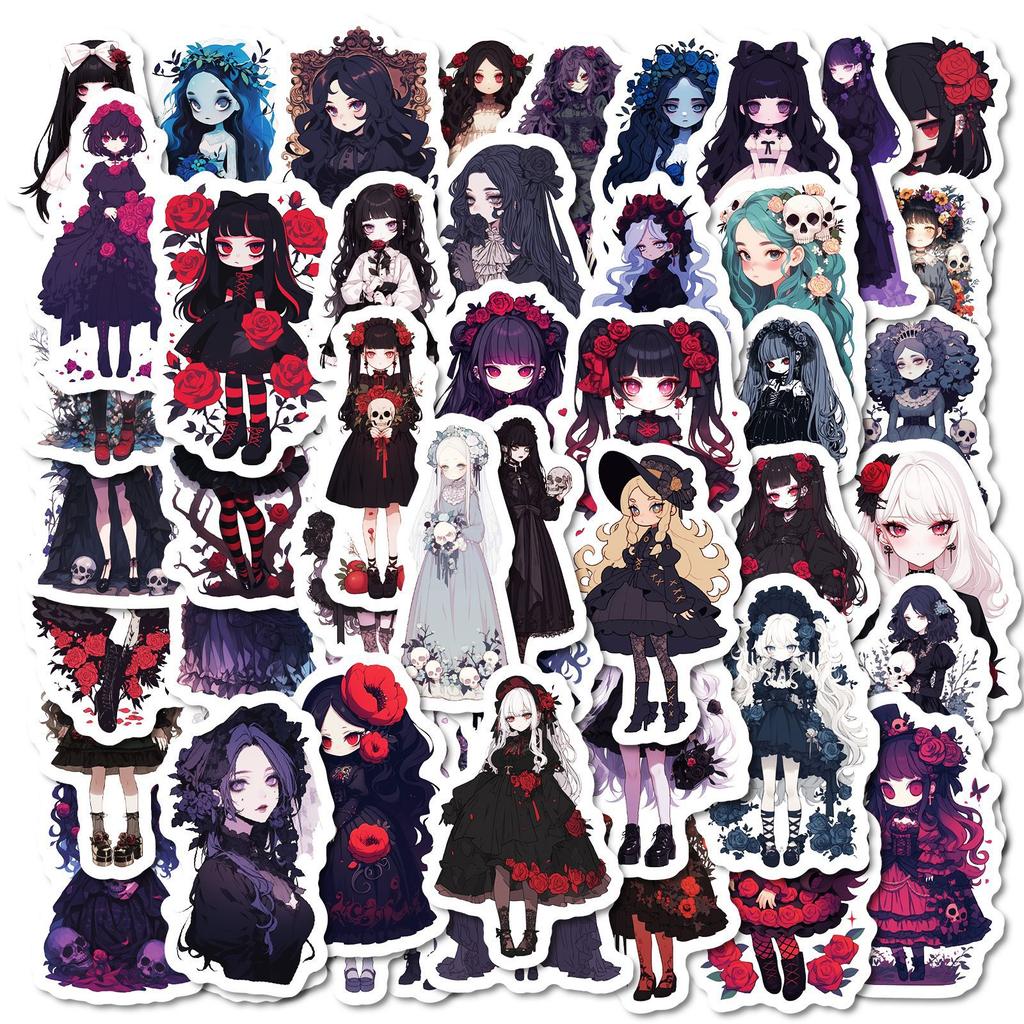 50 24-Year-Old Gothic Rose Girl Stickers Decorative Books Guitar Waterproof Graffiti Stickers