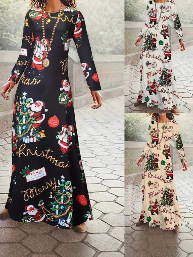 Printed Wholesale Women's Fall/Winter Long Sleeve Dress - Christmas Sale