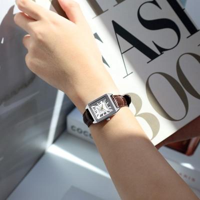 Γυναικείο δερμάτινο ρολόι από κλασικό ορθογώνιο τετράγωνο ορυκτό γυαλί