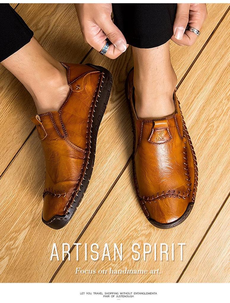 Spring 2020 Men's Large Size Leather Driving Moccasins - Retro Business Casual Shoes