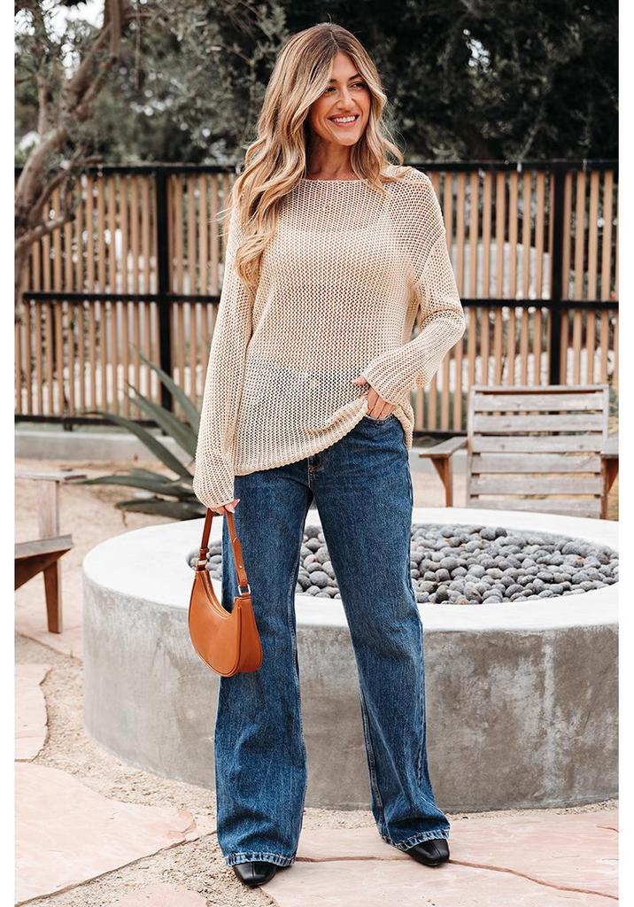 2025 Winter Loose Knit Round Neck Women's Fashion Crochet Drop Shoulder Sweater