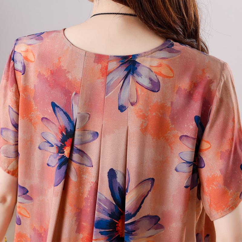 Übergröße, langes Sommerkleid mit Vintage-Druck für Damen, elegantes, kurzärmeliges, lockeres Sommerkleid in Übergröße