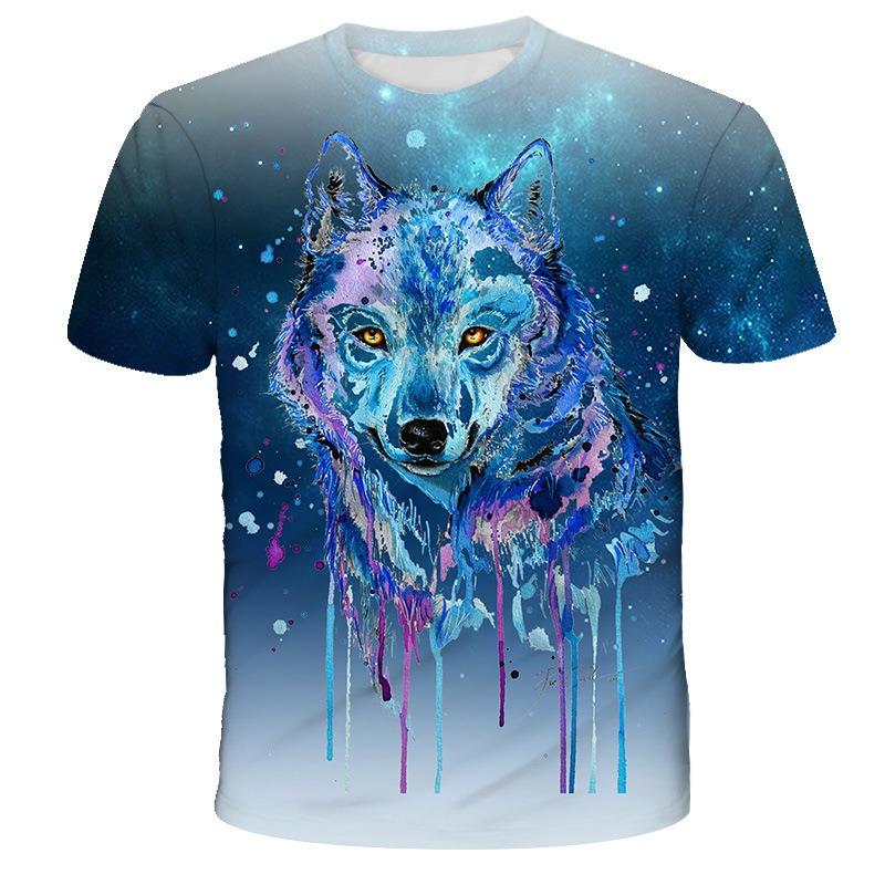 European and American Trendy New Animal Wolf Cool 3D Digital Printed Pattern Street Style Men's Casual T-shirt
