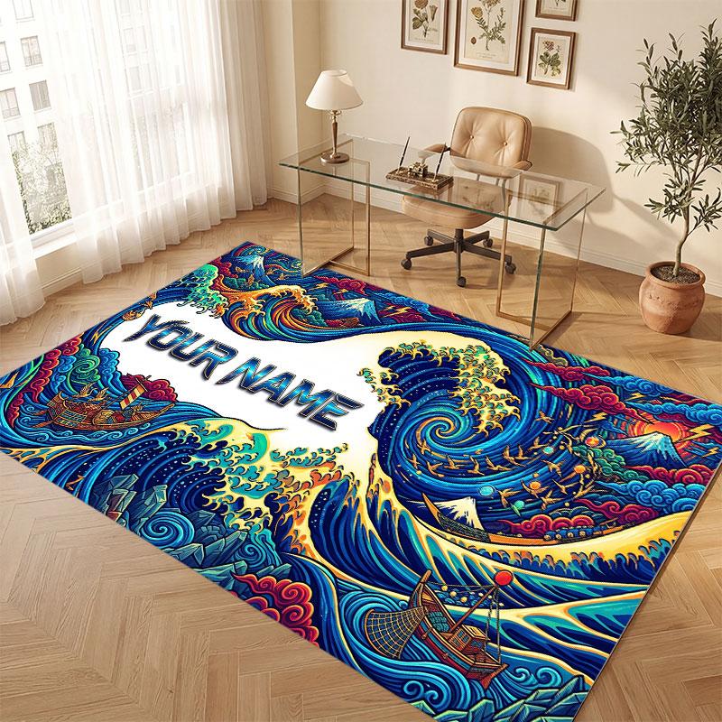 Octopus Sea Life Theme Crystal Velvet Floor Rug Personalized Custom Name Text Warm Carpet Home Decoration