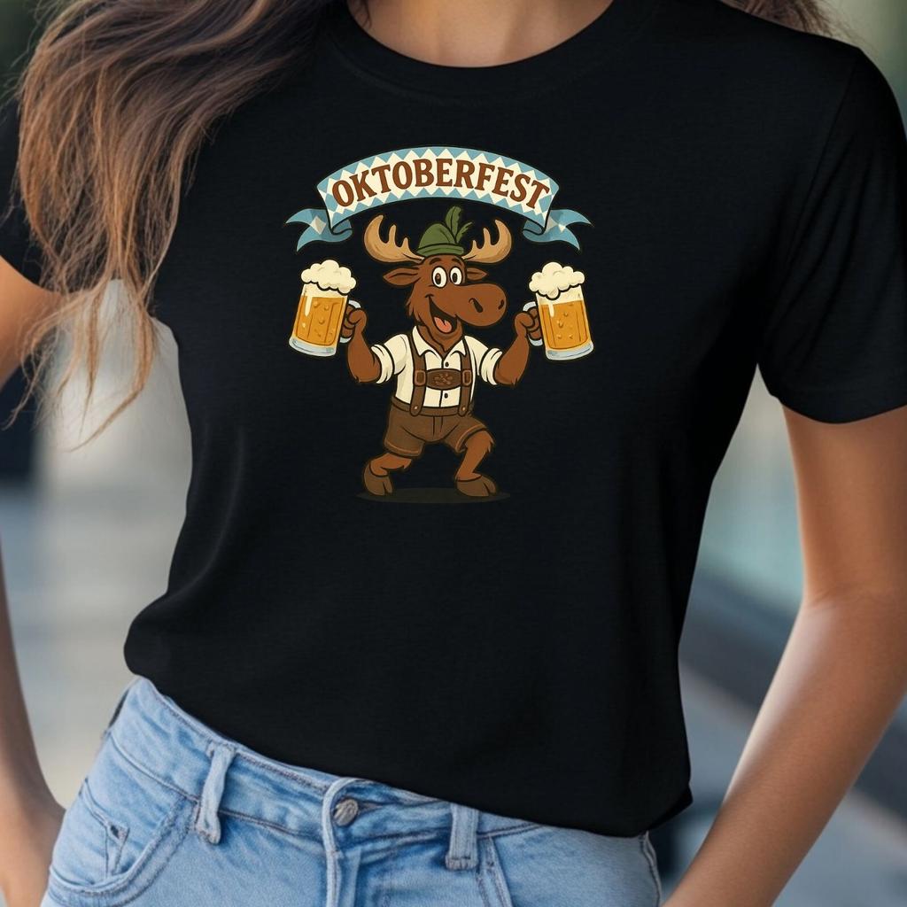 T-Shirt Frauen Elch auf Oktoberfest Motiv Baumwolle Größe S bis 3XLWird in neuem Fenster oder Tab geöffnet
