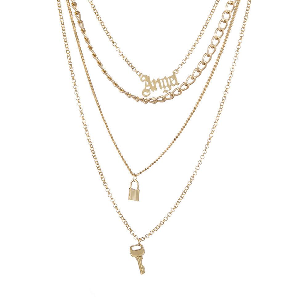 Trendy Gold Layered Letter Necklace With Geometric Design For Stylish Women