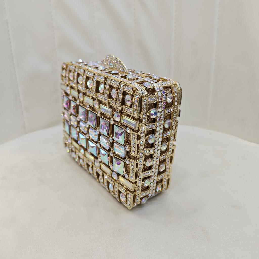 WHTUOHENG Gold Square Stone Evening Clutch Bag For Women Crystal Wedding Clutches Diamond Party Handbag Rhinestone Bridal Bags
